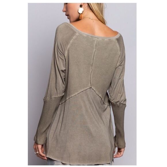 LONG Sleeve Top with Ribbed Detail Light Wash - Picture 5 of 14